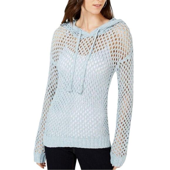 INC International Concepts Women's Blue Seashell Open Stitch Hoodie Sweater XL - Picture 1 of 11